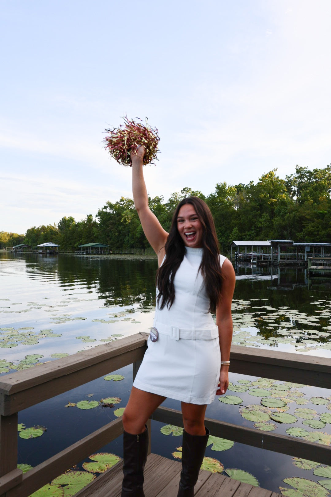 White Denim Belt Dress