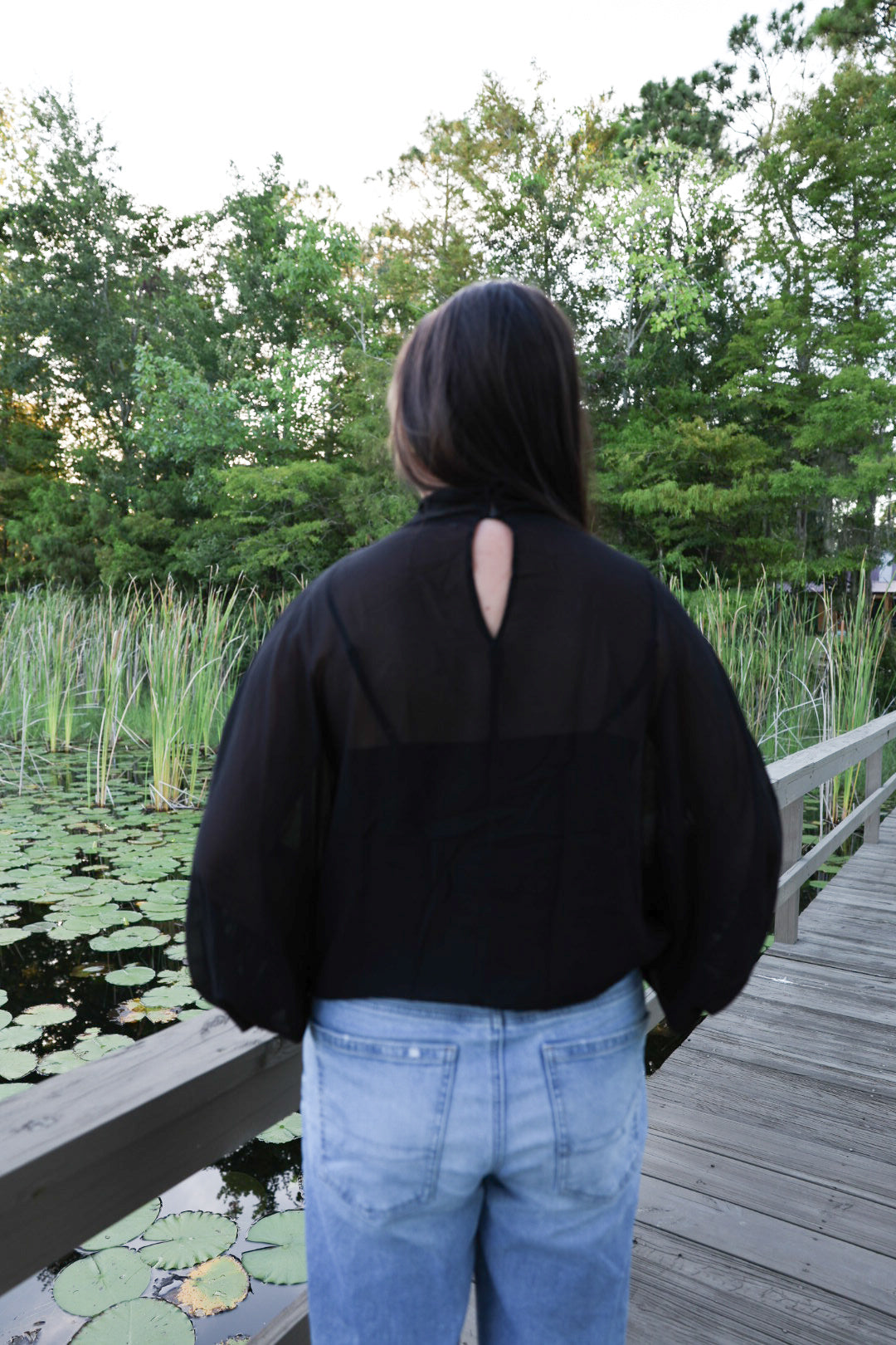 Black Sheer Sleeve Top