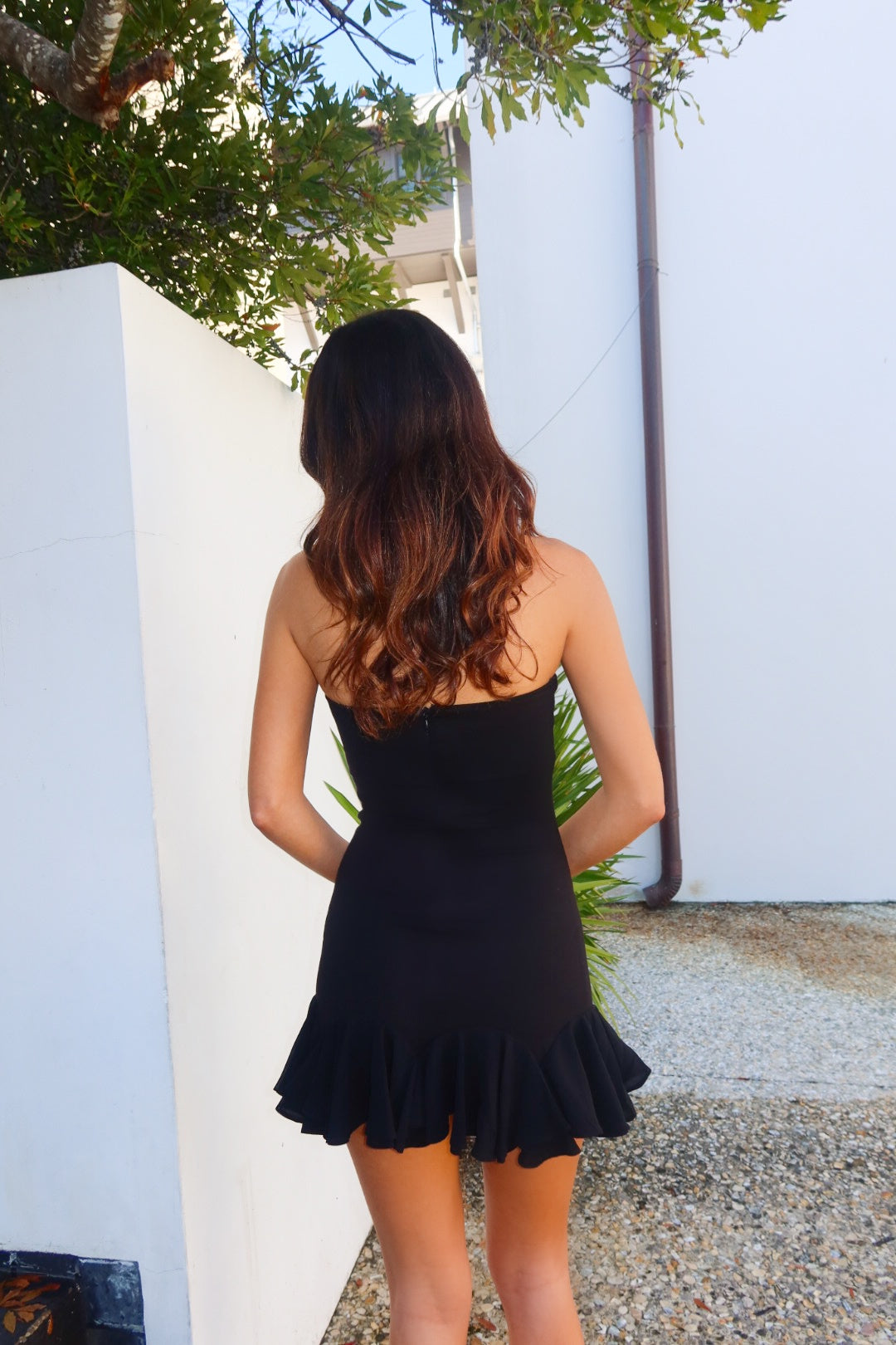 Black Mini Dress Strapless Ruffle