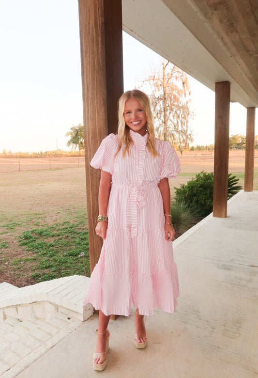 Pink Striped Midi Dress