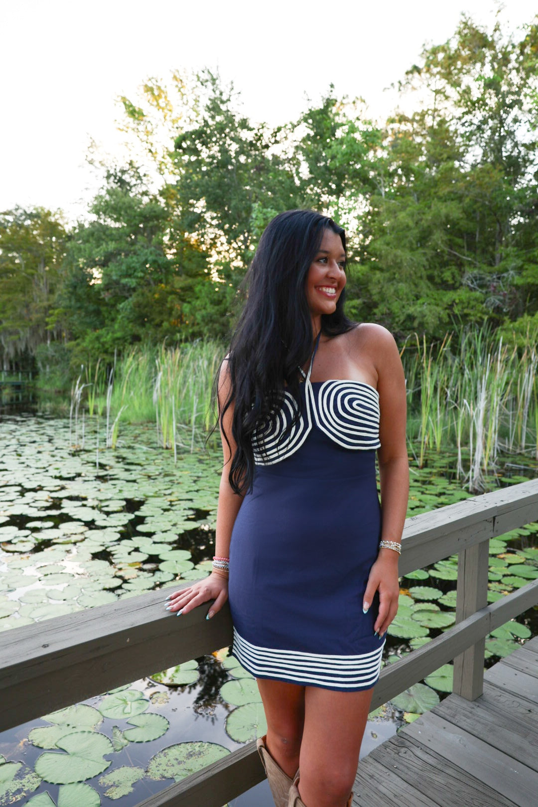 Blue and White Halter Dress