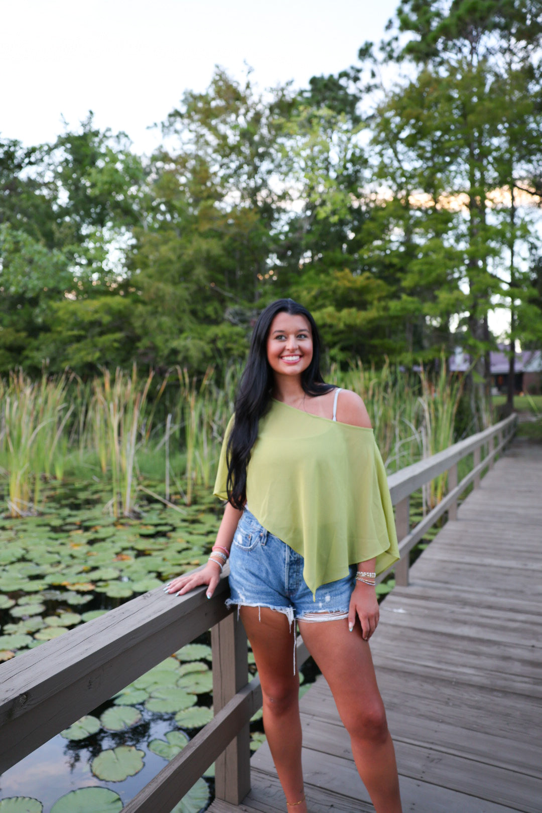 Olive Green Sheer Shawl Top