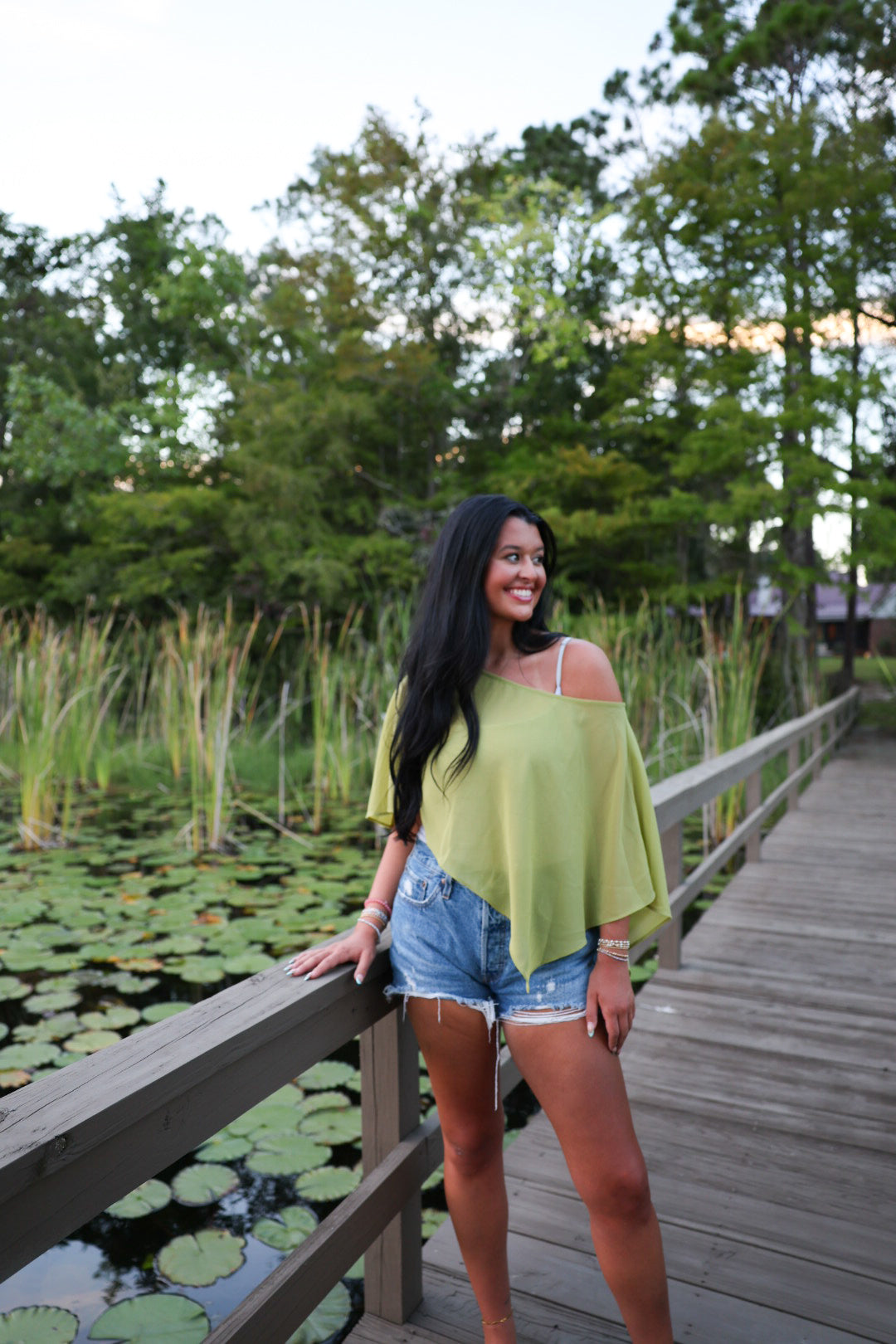 Olive Green Sheer Shawl Top