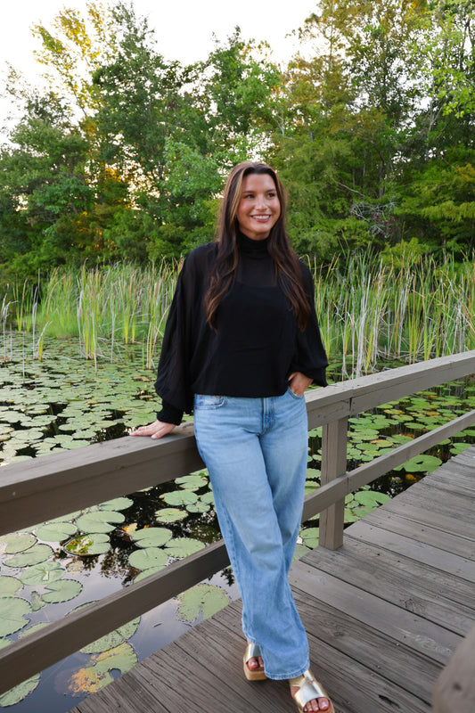 Black Sheer Sleeve Top