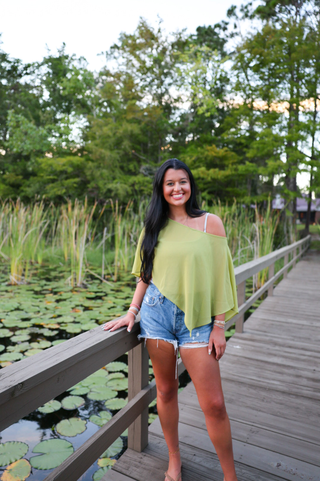 Olive Green Sheer Shawl Top