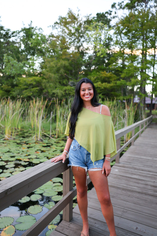 Olive Green Sheer Shawl Top