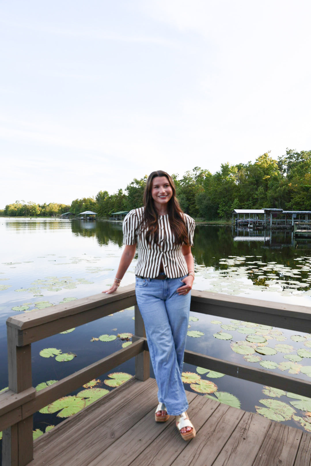 Brown and White Button Top