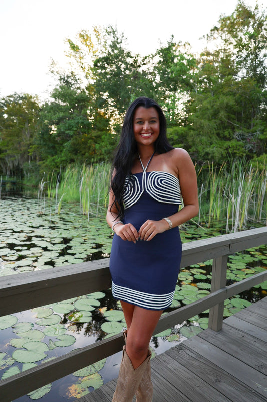 Blue and White Halter Dress