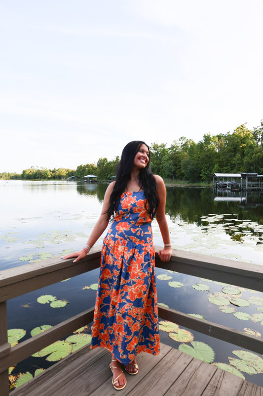 Orange and Blue Floral Set