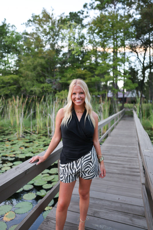 Black V-Neck Halter Top
