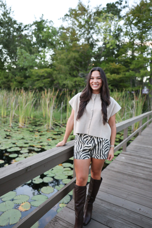 Beige Button Sweater Shirt