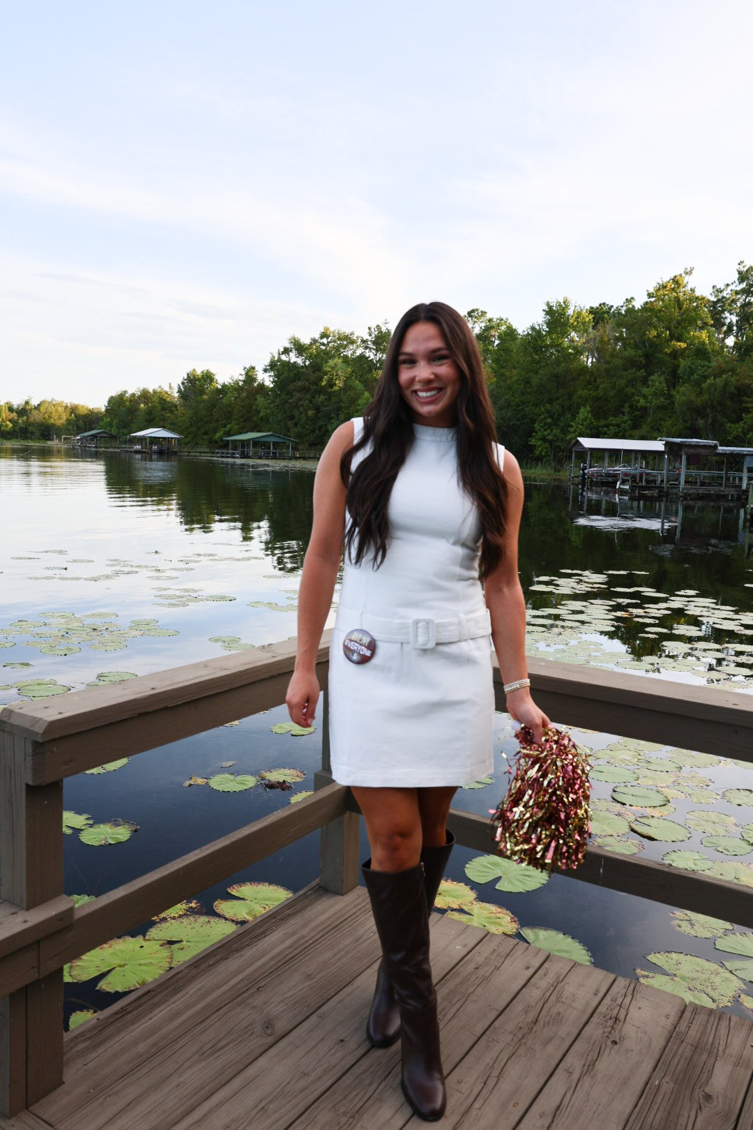 White Denim Belt Dress