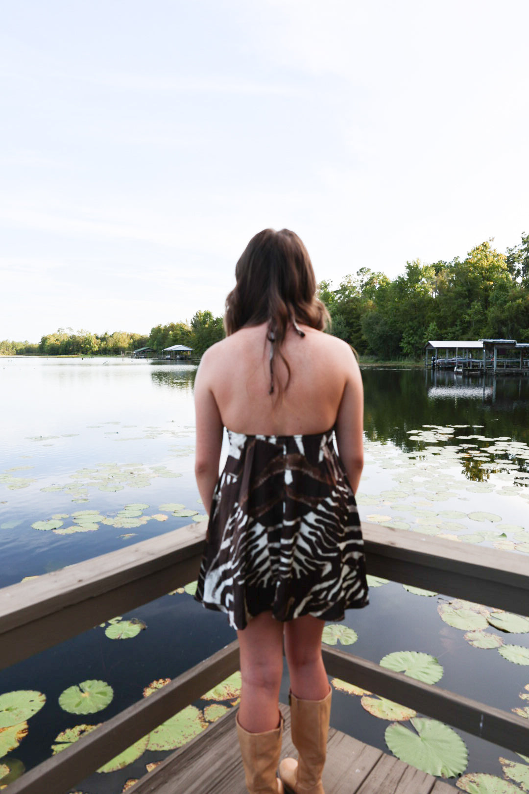 Brown & White Animal Print Halter Mini Dress
