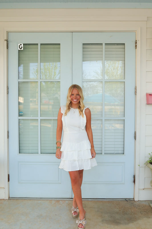 White Ruffle Tiered Mini Dress