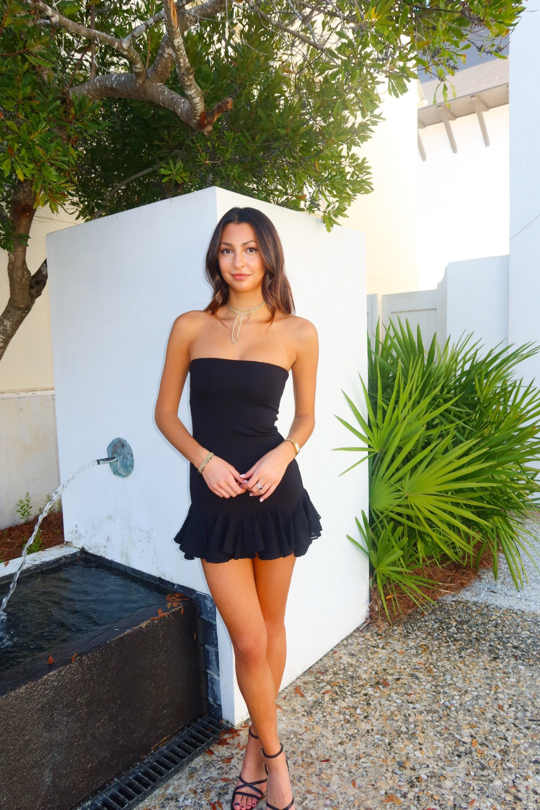 Black Mini Dress Strapless Ruffle