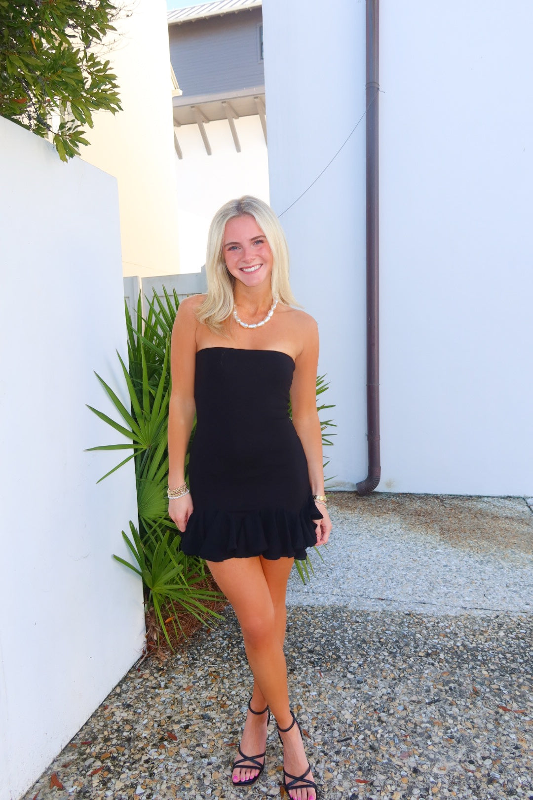 Black Mini Dress Strapless Ruffle