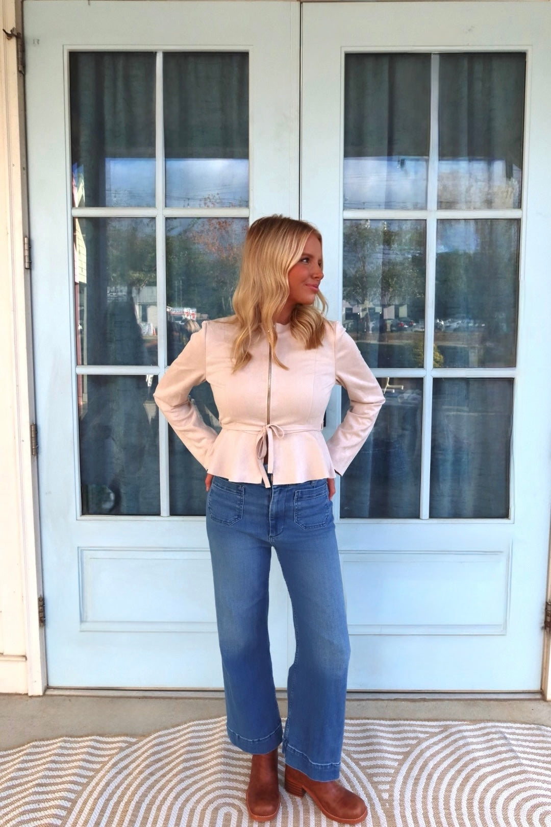 Sand Sueded Cinch-Waist Zip Jacket