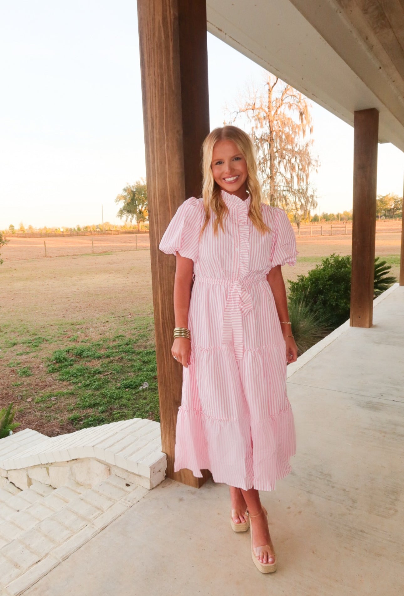 Pink Striped Midi Dress