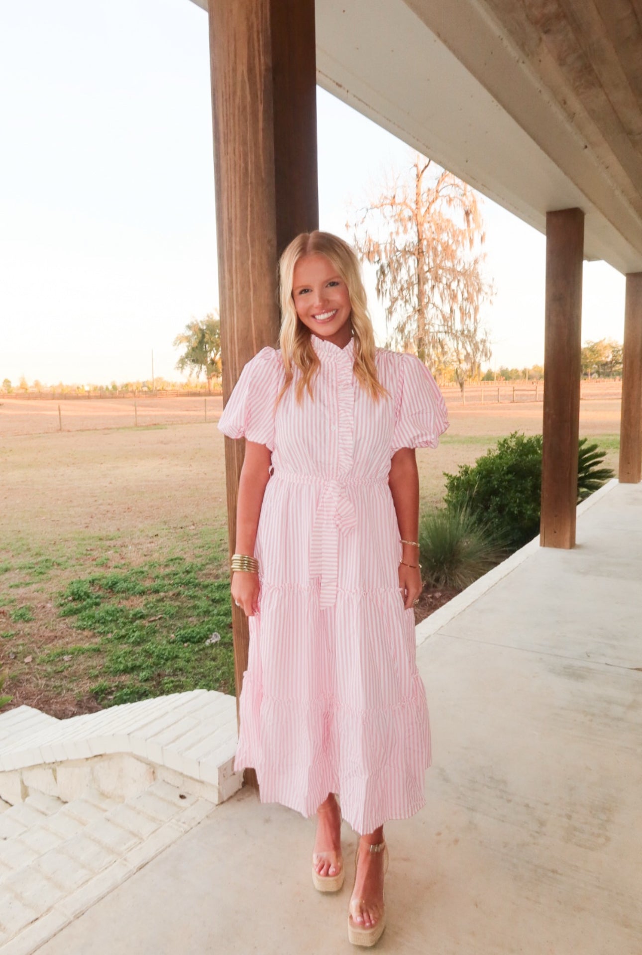 Pink Striped Midi Dress