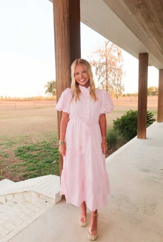 Pink Striped Midi Dress