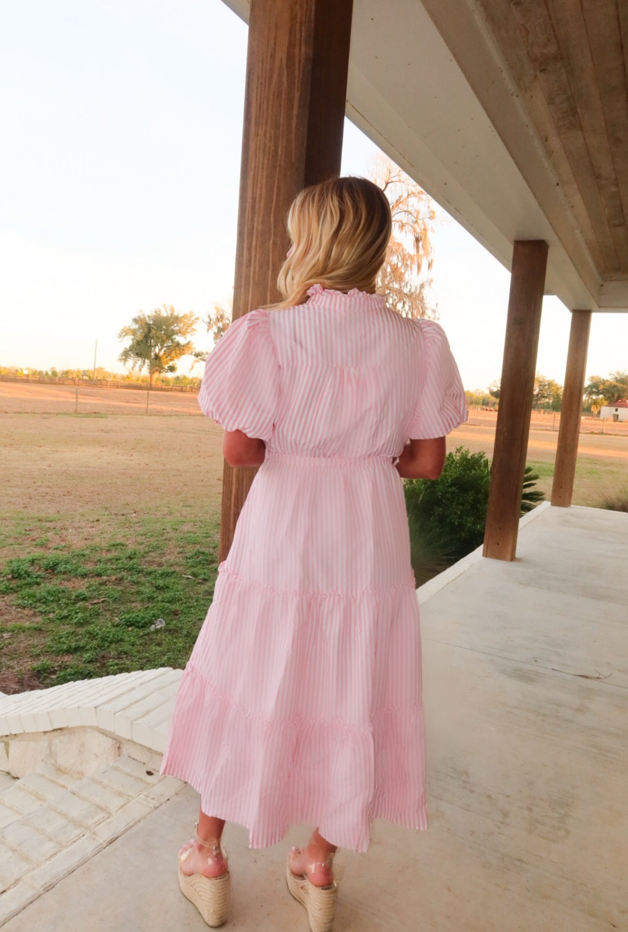 Pink Striped Midi Dress
