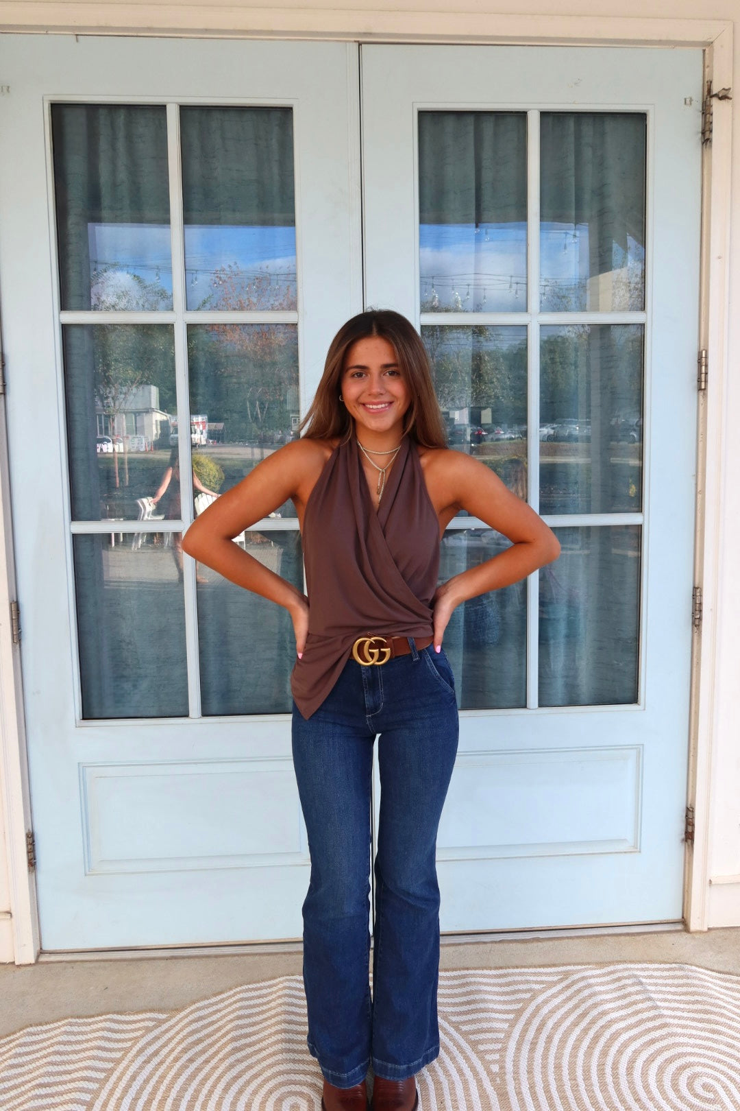 Brown Draped Halter Top