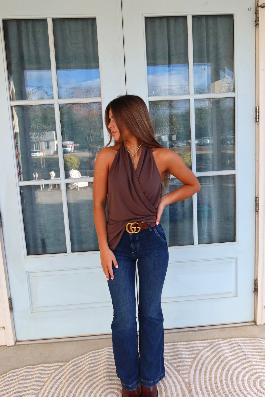 Brown Draped Halter Top