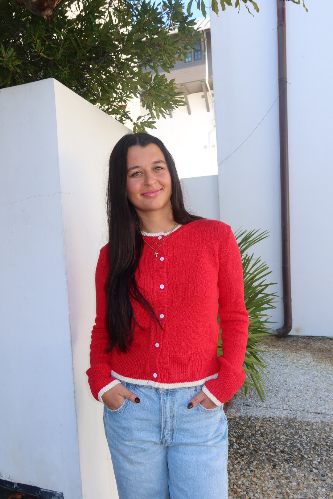 Red Button Cardigan